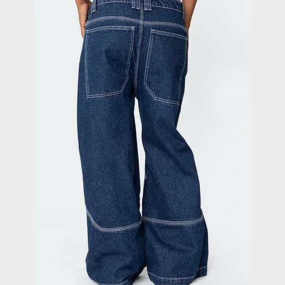 Super Wide Contrast Stitch Low Rise Jeans XL - Picture 5 of 13